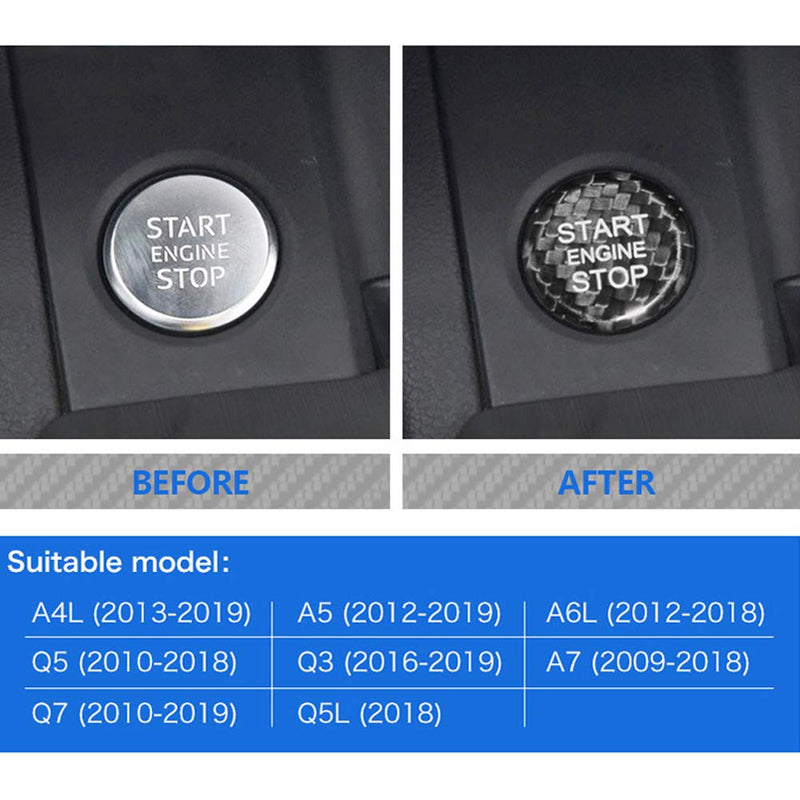 M.JVisun Black Ignition Starter Switch Sticker For Audi A4L A5 A6L A7 Q3 Q5 Q5L Q7 Start Stop Engine Button Cover Genuine Carbon Fiber Material - LeoForward Australia