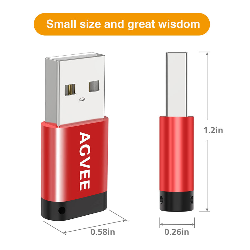  [AUSTRALIA] - AGVEE [4 Pack USB-C Female USB-A 2.0 Male Adapter, USB Type-C Converter Coupler Extension Extender Connector for iPhone 12 11 Pro Max, Samsung S21 S20 S10 Note 20 10, Pixel 2 3 4, Red