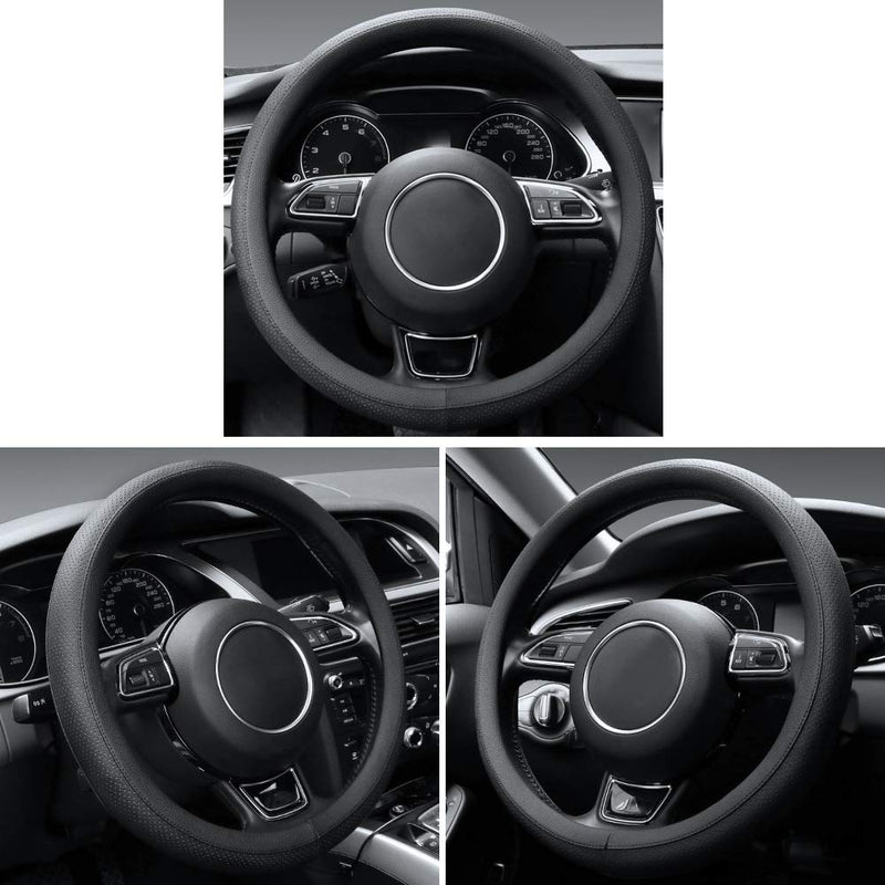 [AUSTRALIA] - SEG Direct Microfiber Leather Black Steering Wheel Cover for Prius Civic 14" - 14.25" Small size[14''-14 1/4''] 1. Breathable Pores-Black