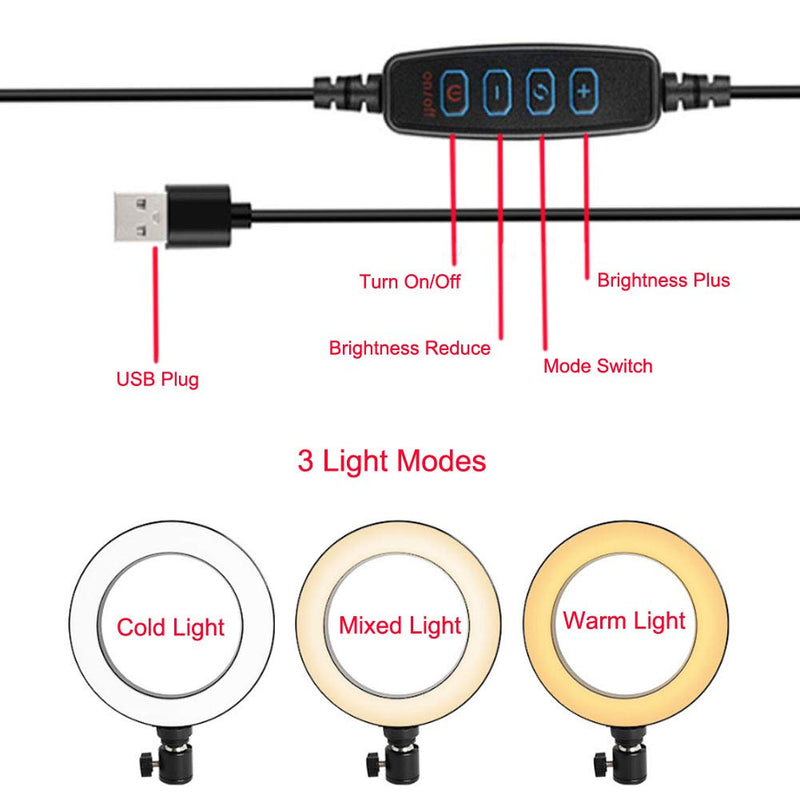  [AUSTRALIA] - Walway 6 Inches LED Selfie Ring Light with Hot Shoe Adapter for Live Stream/ Makeup/ YouTube Video/ Photography, 3 Light Modes
