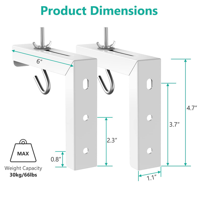  [AUSTRALIA] - WALI Universal Projector Screen Ceiling Mount, Wall Hanging Mount L-Brackets, 6 inch Adjustable Extension with Hook Kit, Perfect Projector Screen Placement Hold up to 66 lbs (PSM001-W), White White - 6 Inch