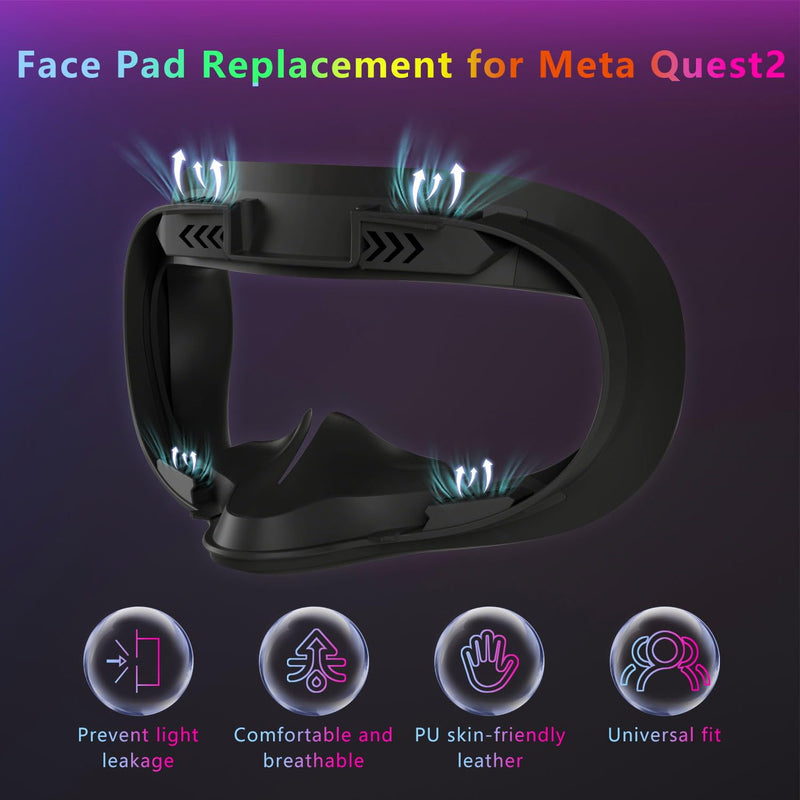  [AUSTRALIA] - SAQICO Face Pad & Face Cover Cushion Replacement Compatible with Oculus/Meta Quest 2 -VR Accessories Facial Interface Bracket Foam Soft Silicone & Comfortable Leather Sweat-Proof Anti-Leakage Nose Pad
