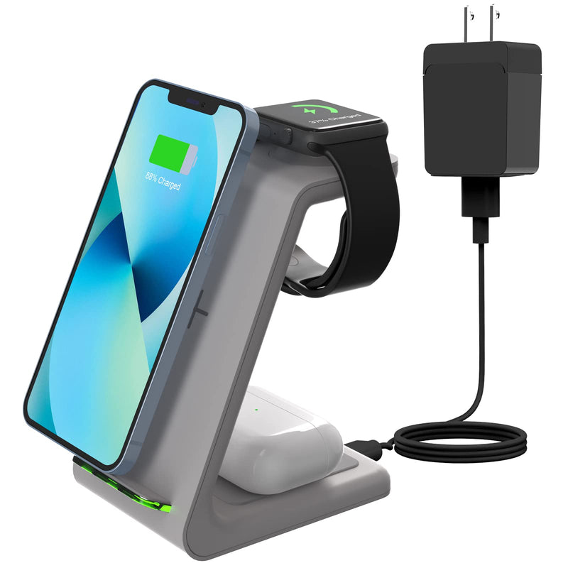  [AUSTRALIA] - Wireless Charging Stand, GEEKERA 3 in 1 Wireless Charger Dock Station for Apple Watch 8 7 6 SE 5 4 3 2, Airpods 2/Pro, iPhone 14 Pro Max/14 Pro/14/13 Pro Max/13 Pro/13/12 Series, Phones Grey