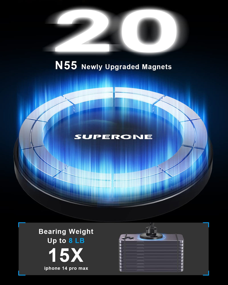  [AUSTRALIA] - SUPERONE for MagSafe Car Mount, Strong [Never Drop] Magnetic iPhone Holder for Car Dash, HandsFree 360° Rotation Phone Mount [Strongest 3M Adhesive] for iPhone 14 13 12 Pro Max MagSafe Case