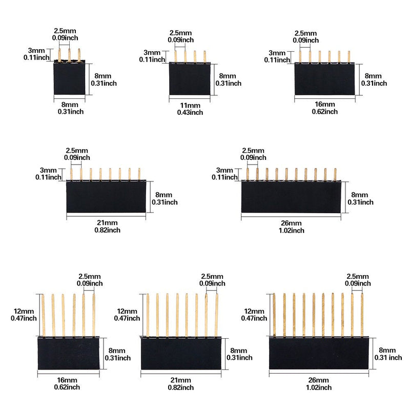  [AUSTRALIA] - Glarks 112Pcs 2.54mm Male and Female Pin Header Connector Assortment Kit, 100pcs Stackable Shield Header and 12pcs Breakaway PCB Board Pin Header for Arduino Prototype Shield