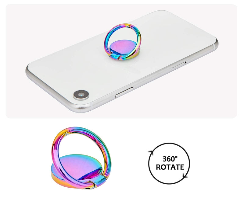  [AUSTRALIA] - lenoup Rainbow Cell Phone Ring Stand Holder,Blue Multicolor Ring Grip Kickstand,360 Rotation Metal Finger Ring for Almost All Phones,Pad
