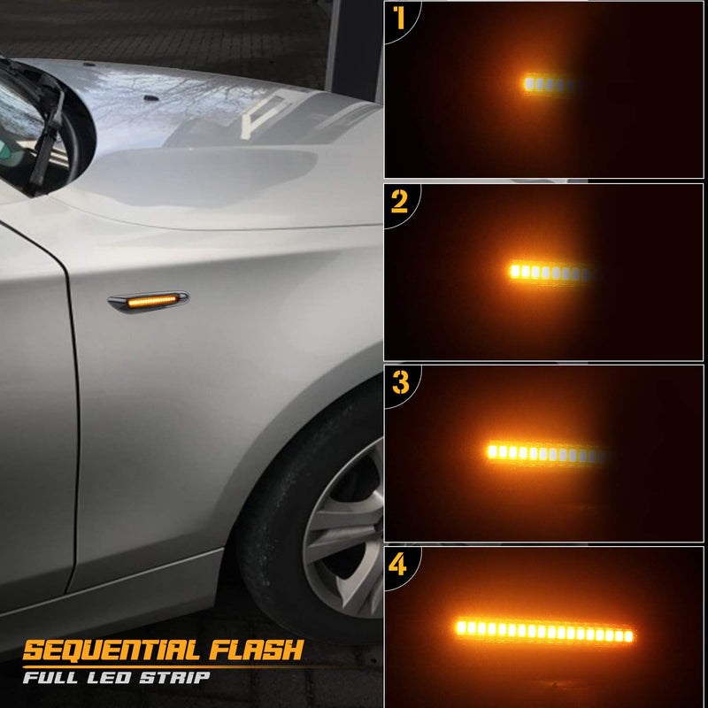 NDRUSH Sequential LED Side Marker Turn Signal Lights Compatible with BMW E90 E91 E92 E93 E46 E53 X3 E83 X 1 E84 E81 E82 E87 E88, Smoked Lens, Pack of 2 - LeoForward Australia