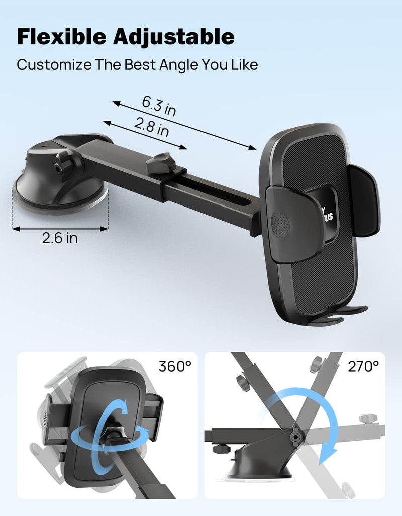  [AUSTRALIA] - JOYTUTUS Phone Mount for Car, 3 in 1 Long Arm Strong Suction Cup Car Phone Holder Mount, Universal Hands-Free Phone Holder for Car Windshield Dashboard Air Vent, Fit iPhone Samsung All Smartphones Black