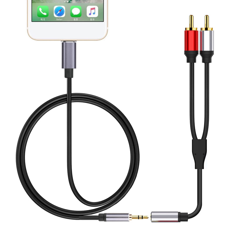  [AUSTRALIA] - QunFeng 2 in 1 Audio Cable, Can Be Used as Lightning to 3.5mm AUX Cable or 2-RCA Audio Cable, Compatible with iPhone/iPod/iPad, Suitable for Cars, Speakers, Earphones, Amplifiers, Home theaters,etc.