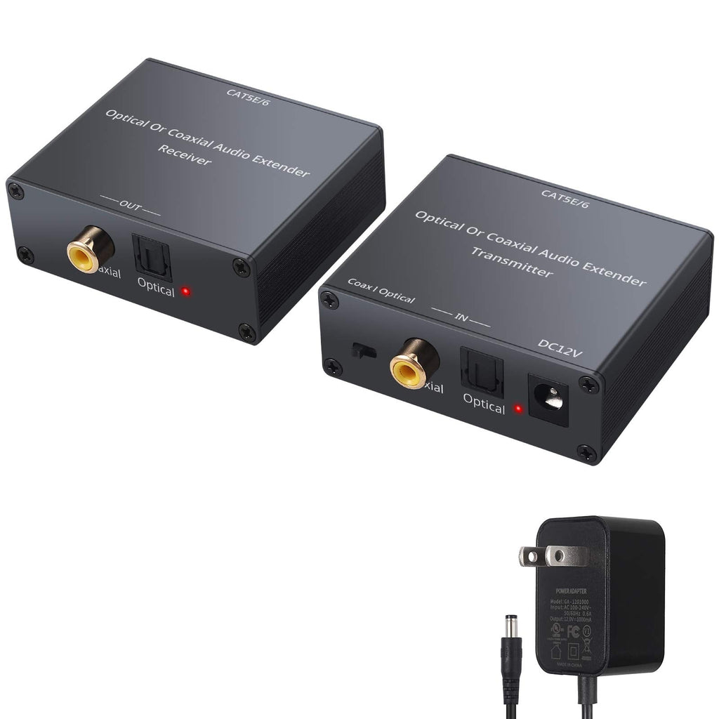  [AUSTRALIA] - LiNKFOR Digital Audio Extender Digital Coaxial/OpticalToslink Digital Audio Converter Over Single Cat5e/6 Cable (PoC) up to 500ft (150M) for Dolby Digital, DTS 5.1, DTS-HD, PCM