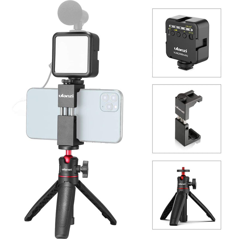  [AUSTRALIA] - ULANZI Smartphone Vlogging Kit with Adjustable Handle Grip, Mini Tripod, Dimmable LED Light - YouTube, TIK Tok, Vlogging Equipment for iPhone/Android Smartphone Video Kit (ST-02S) ST-02S