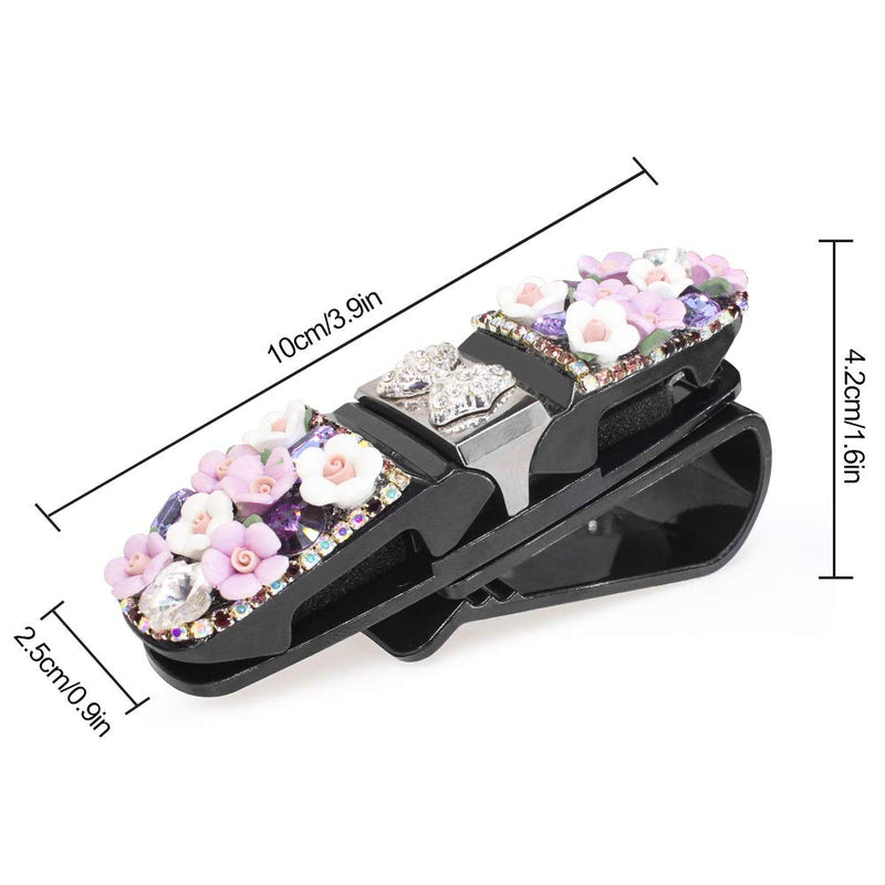  [AUSTRALIA] - YnGia Handmade Camellia Crystal Glasses Holders for Car Sun Visor Sunglasses Eyeglasses Mount with Ticket Card Clip (Pink Flower) pink flower