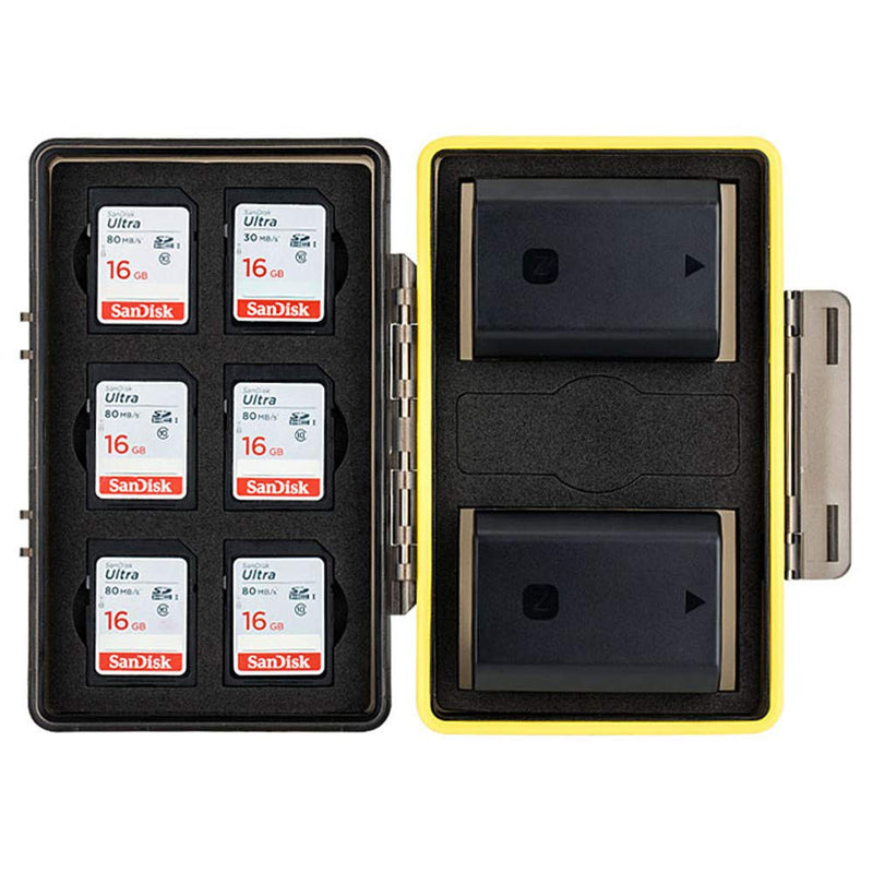  [AUSTRALIA] - 6 Slots SD SDHC SDXC Memory Card Holder Case with 2 Camera Battery Slots for Canon LP-E6 LP-E8 LP-E12 LP-E17 NB-13L Sony NP-FZ100 NP-FW50 NP-BX1 Fujifilm NP-W126 NP-W126S NP-95 Nikon EN-EL15 EN-EL14 for 6 SD + 2 Camera Batteries