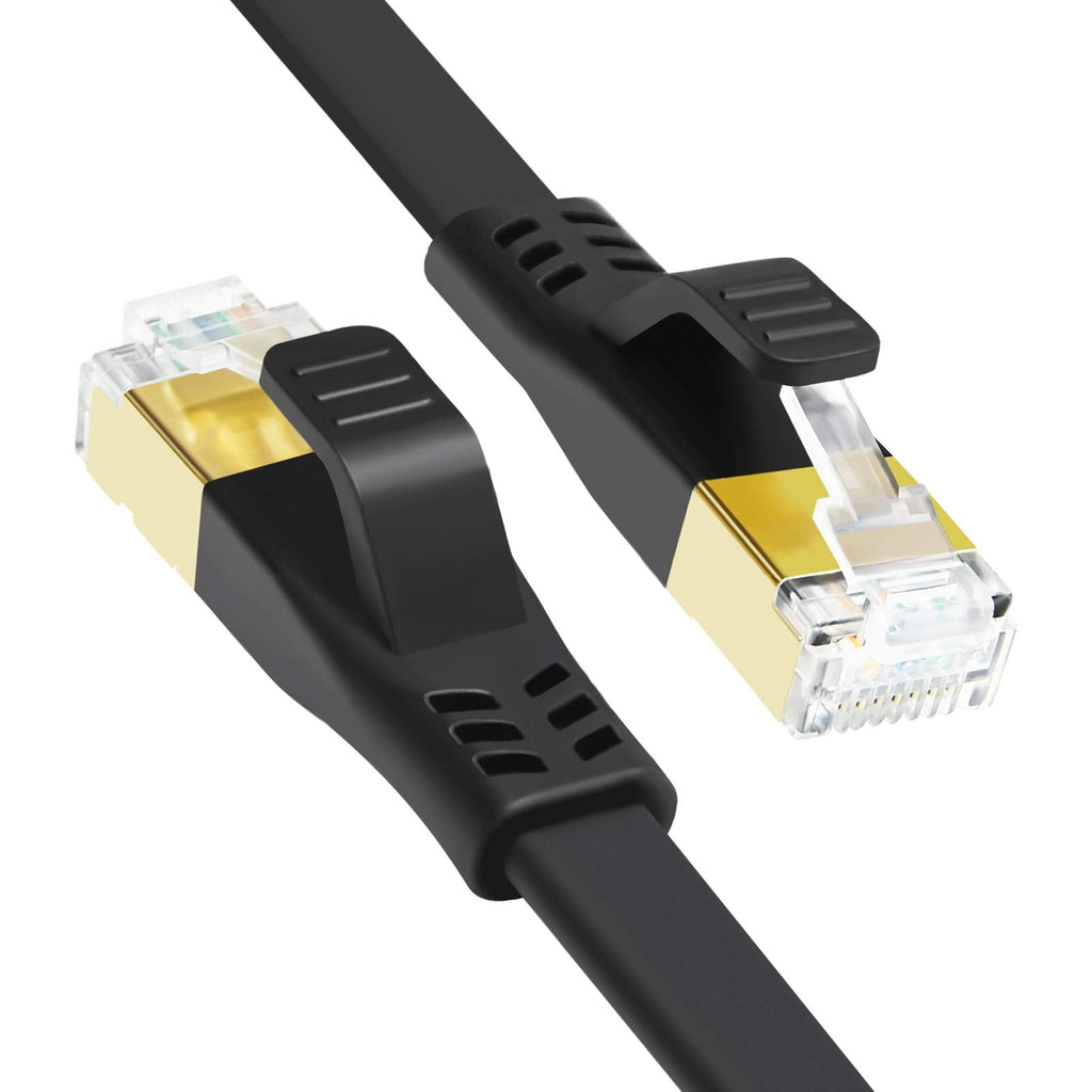  [AUSTRALIA] - CAT7 Ethernet Cable 50 ft, (Highest Speed CAT 7 Cable) Shielded Flat LAN Patch Cable with RJ45 Connector, Internet Network Cord for Gaming PS5, PS4, Router, Modem, Switch, PC, TV (50ft, black) 50ft