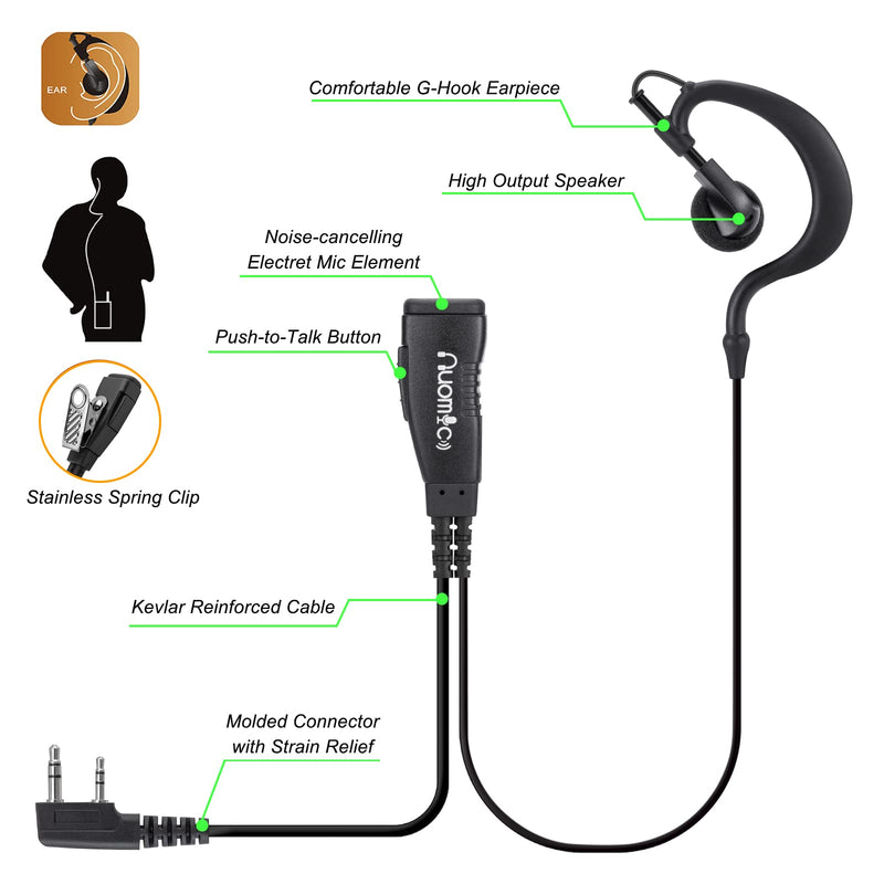  [AUSTRALIA] - Two Way Radio Earpiece with Mic 2 Pin 3.5mm&2.5mm G-Shape Headset for Kenwood Walkie Talkie (2 Pack)