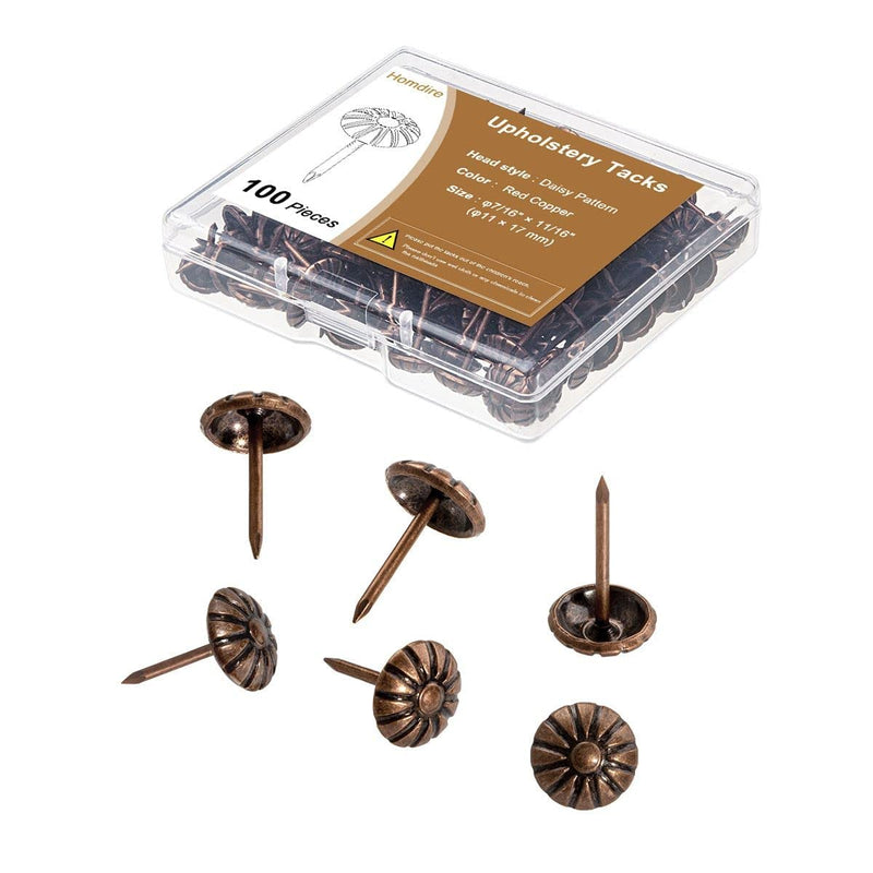  [AUSTRALIA] - Upholstery Tacks for Decorative, Furniture Tacks Nails for Upholstery Decorative, 7/16 Inch Upholstery Nails for Furniture DIY Decorative, Daisy Upholstery Tacks Red Copper,100PCS 100