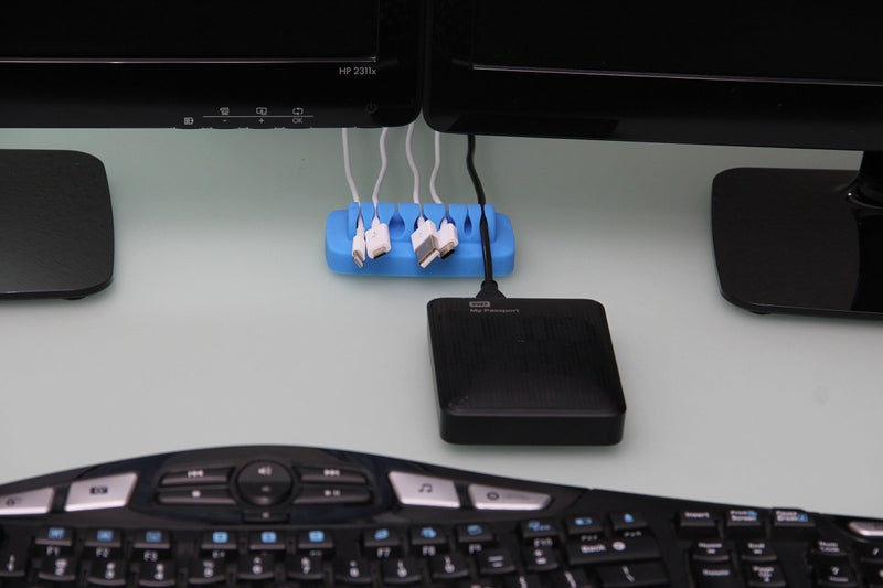  [AUSTRALIA] - Heaviest Cable Organizer on the Market! Compact and Weighted Desktop Cord Holder and Cable Organizer, Eco-Friendly Silicone, No Bad Smell, Bundled with 4 Reusable Cable Ties! (Blue) Blue