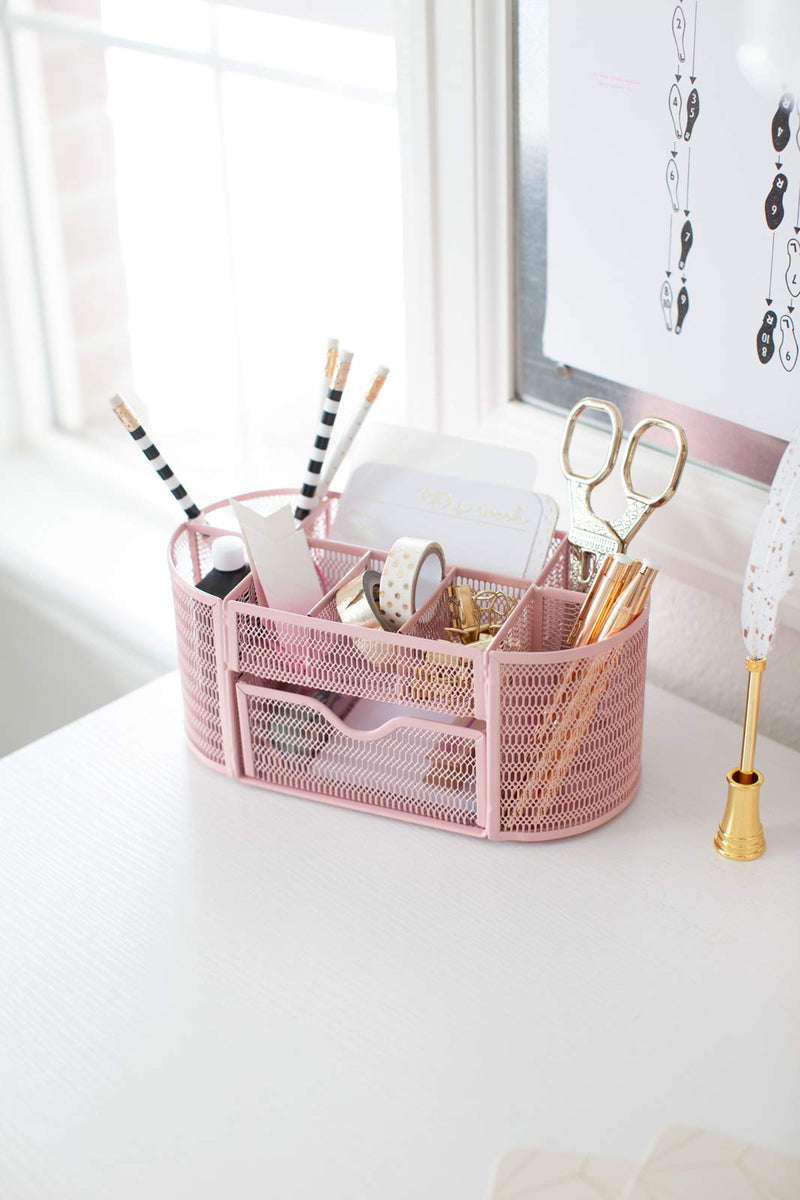 Pink Desk Organizer - Girlie Desk Accessories - Strong Metal Construction - Office Supply Storage for Home or Office - Desk Organizer Pink - Light Pink Desk Accessories - LeoForward Australia