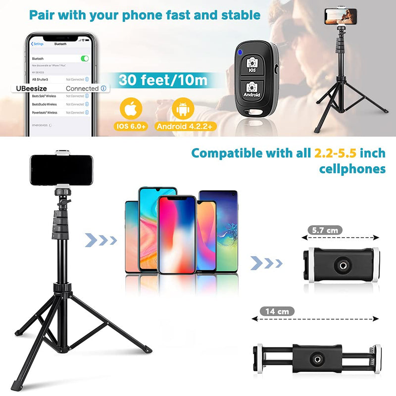  [AUSTRALIA] - Aureday 62" Phone Tripod Accessory Kits, Camera & Cell Phone Tripod Stand with Wireless Remote and Universal Tripod Head Mount, Perfect for Selfies/Video Recording/Vlogging/Live Streaming 62 inches