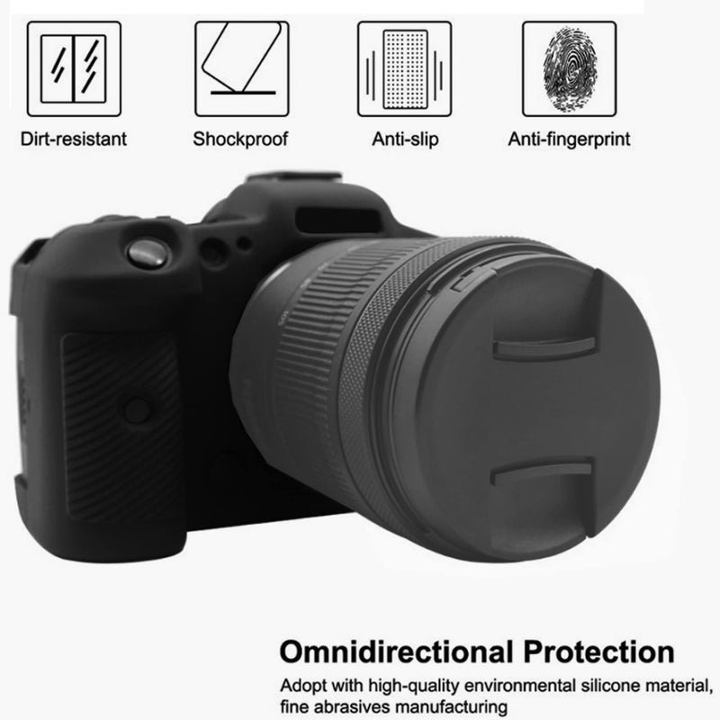  [AUSTRALIA] - for Canon R5 Silicone Gel Soft Camera Case Cover, PCTC Silicone Protective Cover Housing Frame Shell Case for Canon EOS R5 (Black), 1x Lovely Ladybug hotshoe Cap Accessories