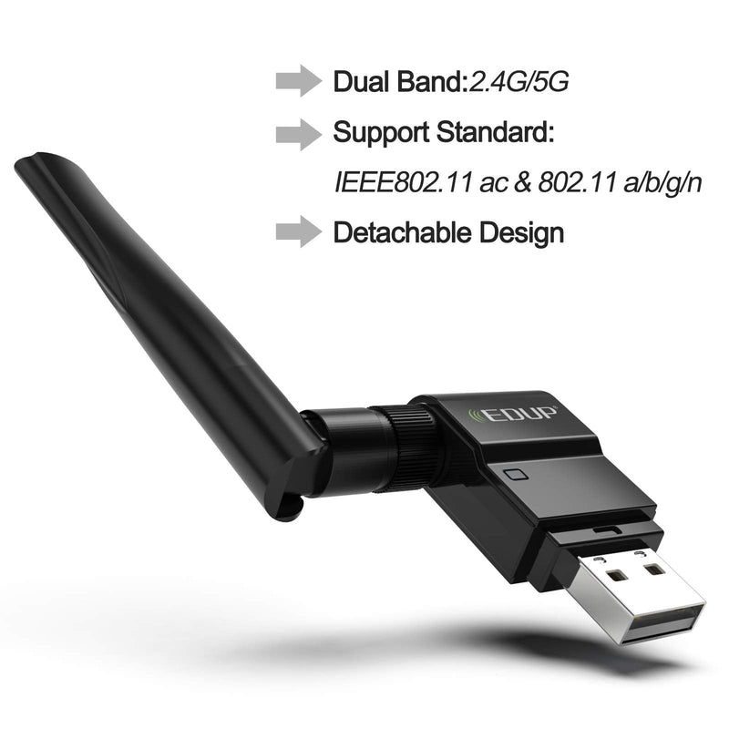  [AUSTRALIA] - EDUP USB WiFi Adapter Dual Band Wireless Network Adapter 802.11 AC 2.4G/5G USB Wi-Fi Dongle with Extender Antenna Compatible with Windows XP/Vista /7/8.1/10, Mac OS X 10.7-10.15