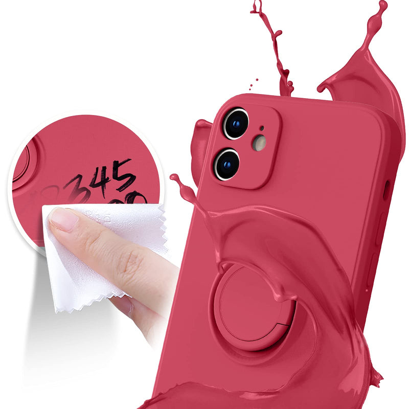  [AUSTRALIA] - ABITKU Compatible with iPhone 12 Mini Case, Silicone with 360°Ring Kickstand Holder (Support Magnetic Car Mount) Soft Silk Microfiber Cloth Designed for iPhone 12 Mini 5.4 inch 2020 (Red) Red