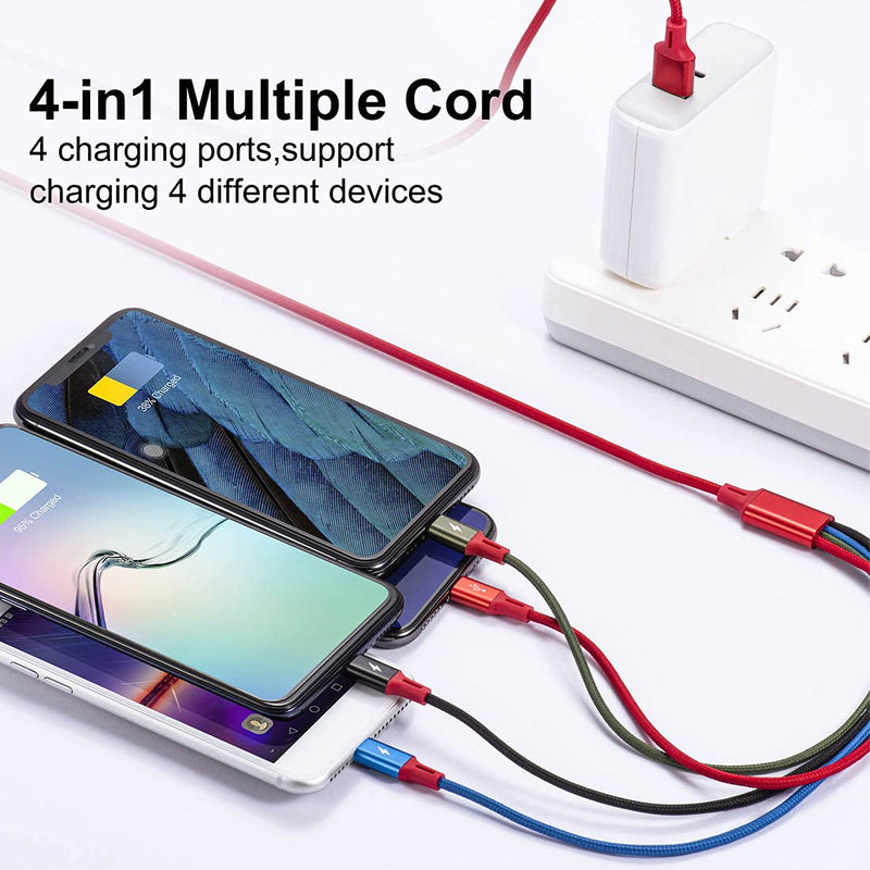  [AUSTRALIA] - Multi Charging Cable 3.5A [2Pack 6Ft] 4 in 1 Fast Charger Cable Multi Charging Cord USB Cable Adapter with 2 * IP/Type C/Micro USB Port for Cell Phones/IP/Samsung Galaxy/Ps/LG/Huawei/Tablets and More Red