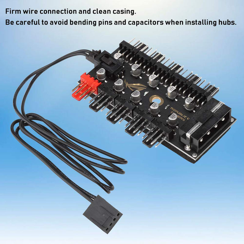  [AUSTRALIA] - 4Pin Chassis Fan Hub, 10 Port PC Case Fan Cable Control, PWM Controller Splitter, Motherboard Cooler Cooling Fan Hub