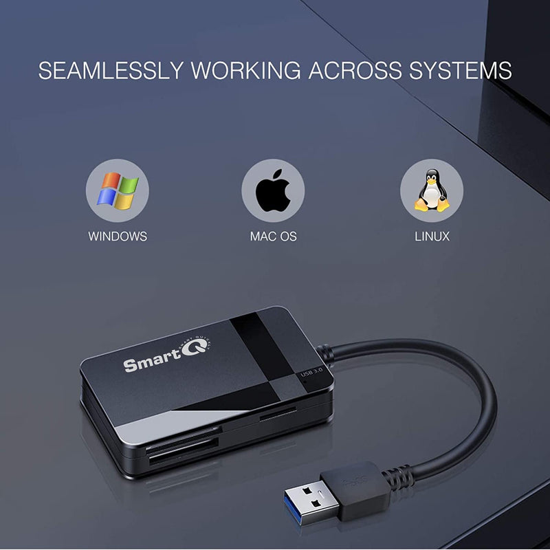 SmartQ C368 USB 3.0 Multi-Card Reader, Plug N Play, Apple and Windows Compatible, Powered by USB, Supports CF/SD/SDHC/SCXC/MMC/MMC Micro, etc. Regular USB A - LeoForward Australia