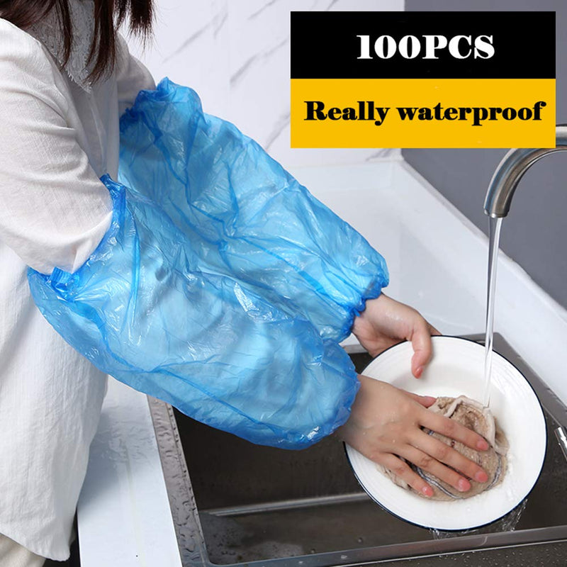  [AUSTRALIA] - AKOAK 100 Pcs/set Disposable Plastic PE Arm Cover, Household Kitchen Hotel Cleaning Accessories Waterproof Sleeve Adult Arm Sleeve Long Sleeve