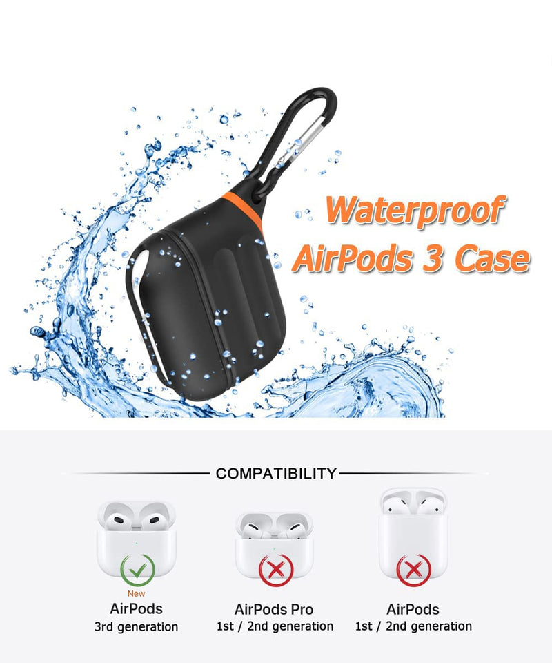  [AUSTRALIA] - HALLEAST for AirPods 3 Case Waterproof, Front LED Visible & Support Wireless Charging, Protective Silicone Case Cover Compatible with for AirPods 3 Accessories, Black