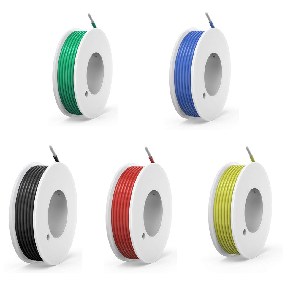  [AUSTRALIA] - 24 awg Silicone Electrical Wire Cable 5 Colors (30ft Each) 24Gauge Hookup Wires kit Stranded Tinned Copper Wire Flexible and Soft for DIY 24awg-Stranded