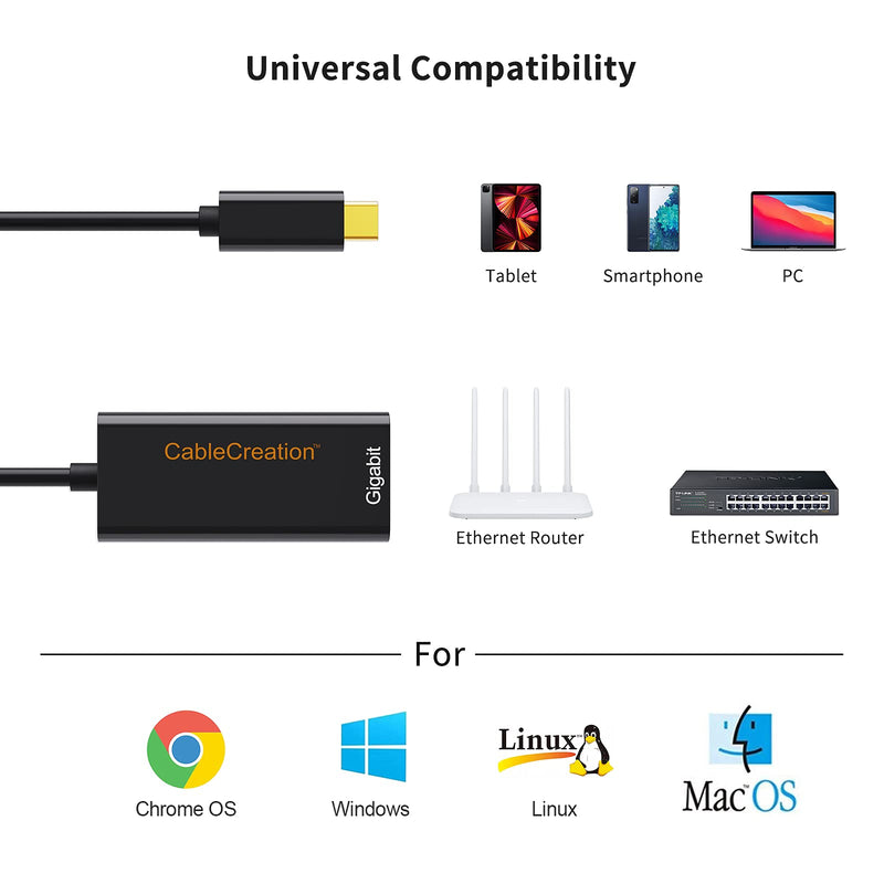 USB C Ethernet Adapter, CableCreation USB Type C to RJ45 Gigabit LAN Network Adapter, Supporting 10/100/1000 Mbps, Compatible with MacBook Pro 2020, iPad Pro 2020, Surface Book 2,Galaxy S20, Black - LeoForward Australia