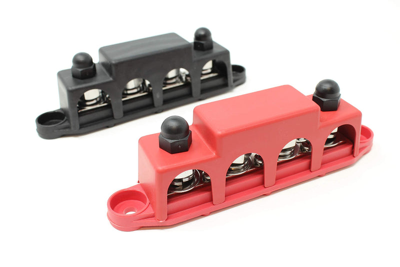 4 Post Power Distribution Block Bus Bar Pair with Cover - Made in The USA - 250 Amp Rating - Marine, Automotive, and Solar Wiring (3/8) 3/8" Red/Black - LeoForward Australia