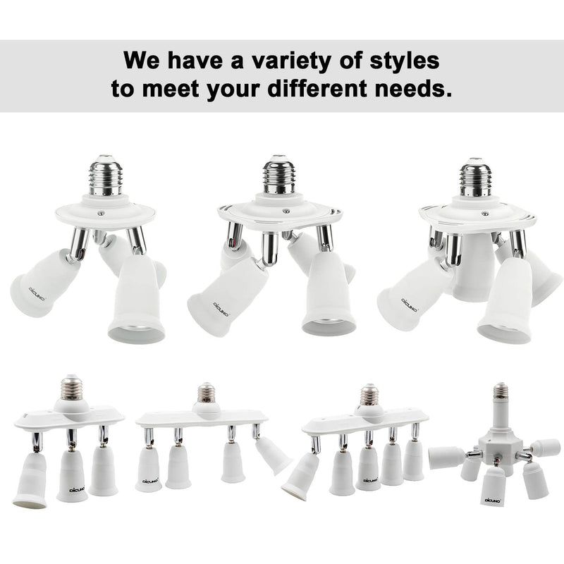  [AUSTRALIA] - DiCUNO 3 in 1 E26 Light Socket Splitter Adapter, Standard Base LED Bulb Converter, 360 Degrees Adjustable 180 Degree Bendable, 3 Way Bulbs Socket Holder 3 in 1 E26 Socket