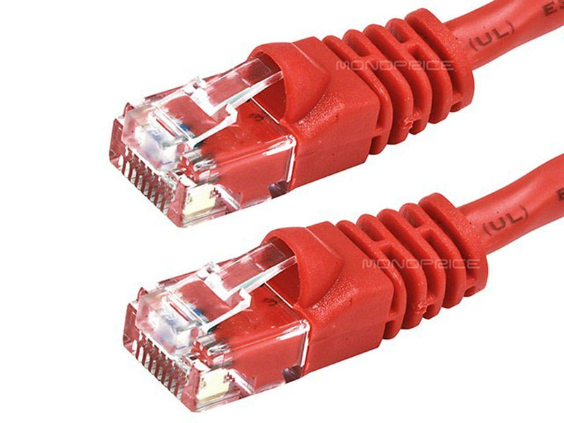  [AUSTRALIA] - Monoprice 102383 Cat6 Ethernet Patch Cable - Network Internet Cord - RJ45, Stranded, 550Mhz, UTP, Pure Bare Copper Wire, Crossover, 24AWG, 14ft, Red