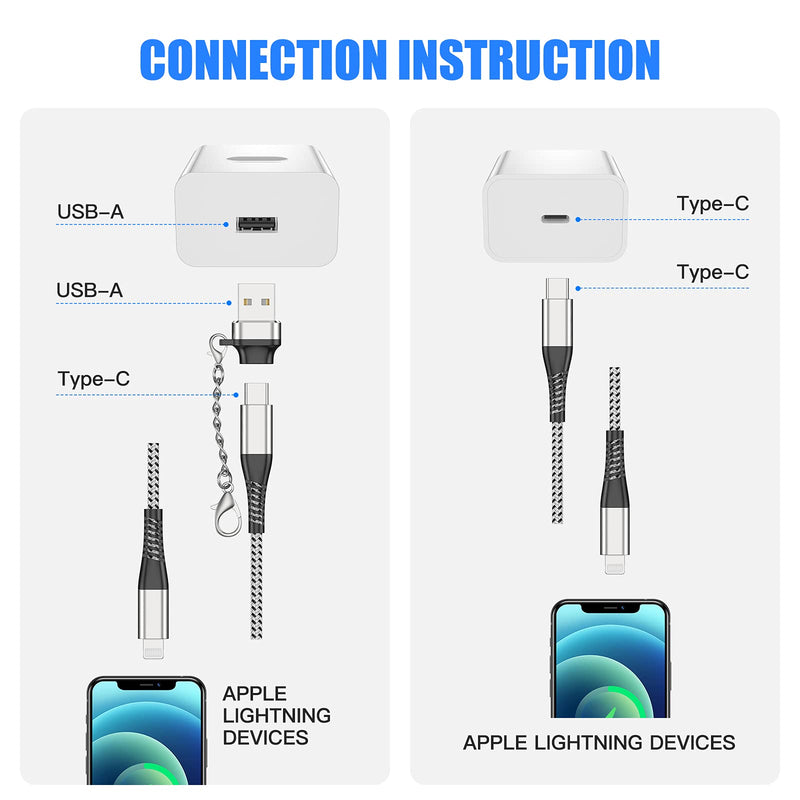  [AUSTRALIA] - Apple MFI Certified 2Pack iPhone 13/12 Fast Charger USB Type C to Lightning Cable 6ft Long Charging Cord for iPhone 13/12 Pro Max/11/ Mini/X/Xs/Xr and USB C Female to USB A Male Adapter with Keychain