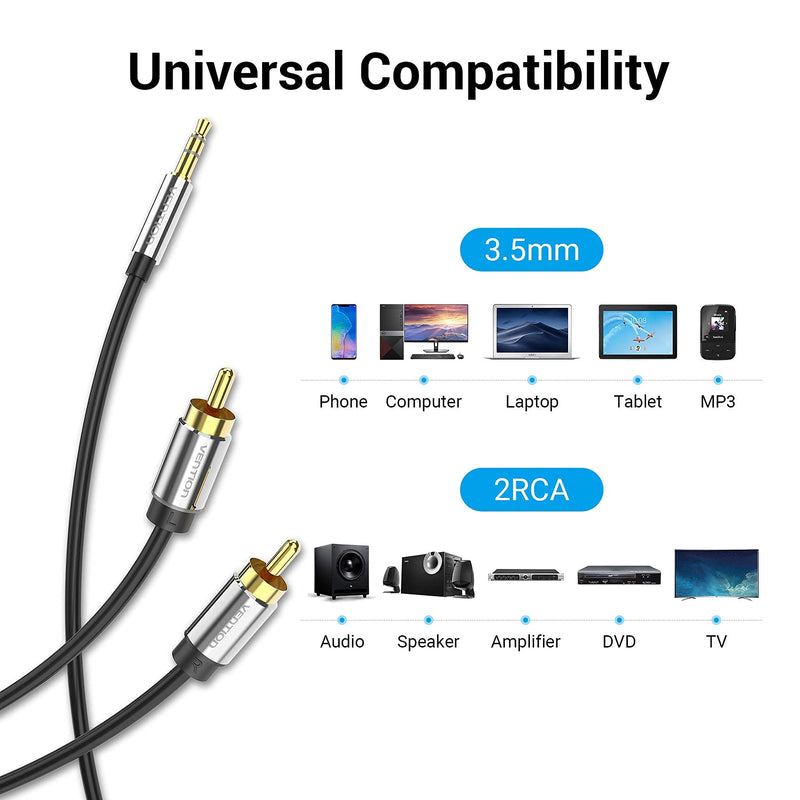 3.5mm to RCA Cable, VENTION 2RCA 3.5mm Male to Male Stereo Audio Adapter Dual Shielded Gold-Plated AUX RCA Y Cord for Smartphone, Laptop, Speakers, HDTV, MP3, Tablets (15FT/5M) - LeoForward Australia