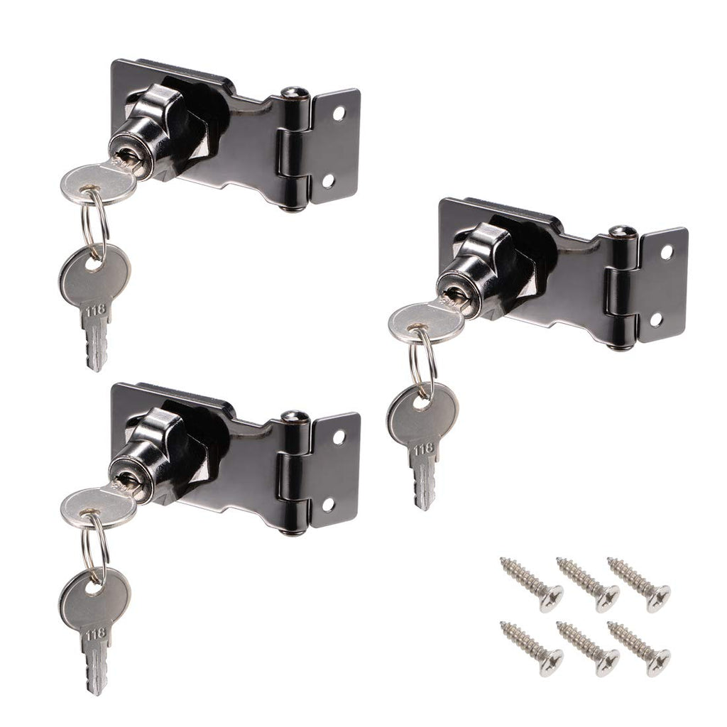  [AUSTRALIA] - uxcell 2.5-inch Keyed Hasp Locks Zinc Alloy Twist Knob Keyed Locking Hasp W Screws for Door Cabinet Keyed Alike Black 3Pcs 2.5 Inch