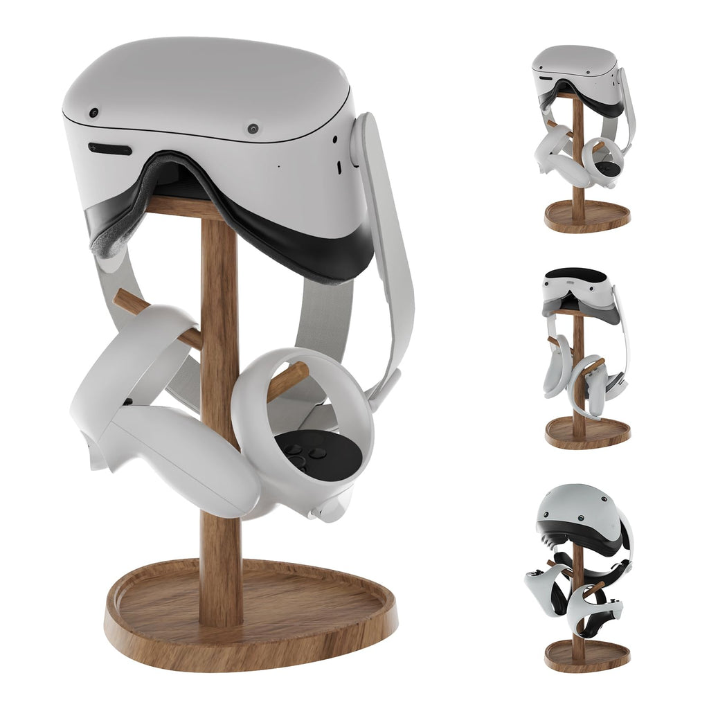  [AUSTRALIA] - HiBloks VR Stand Accessories, Wooden Headset Display Holder & Touch Controller Mount Station for Meta Quest 2, PSVR 2, Valve Index, HP Reverb G2, Pico 4 and More