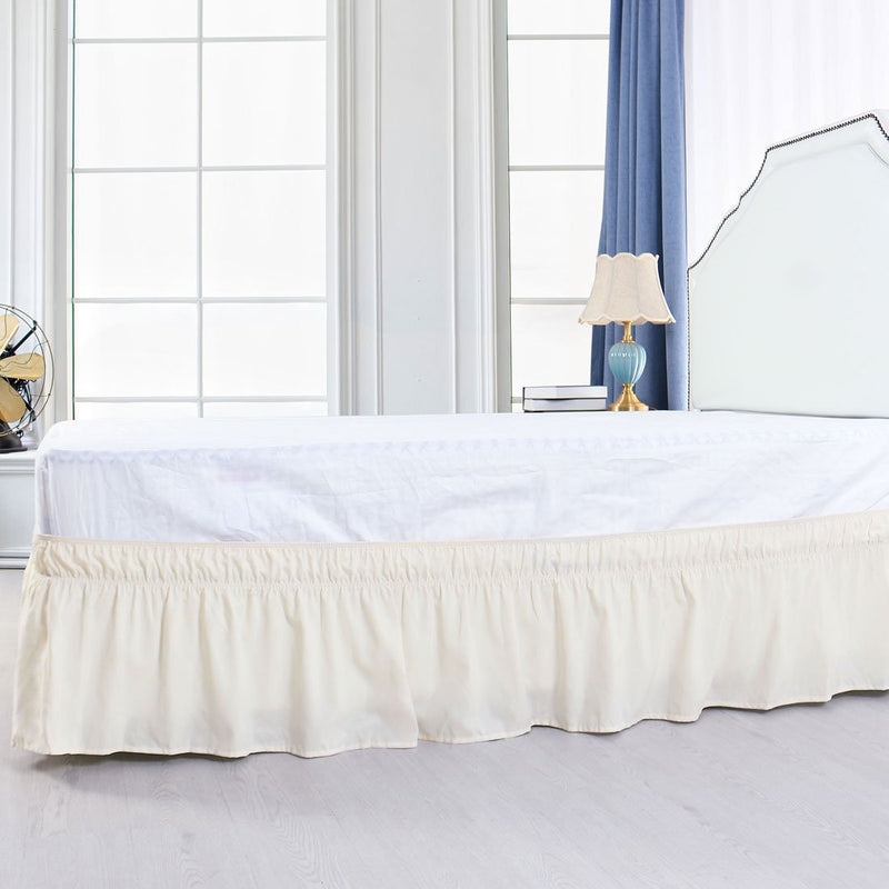  [AUSTRALIA] - PiccoCasa Brushed Polyester Bed Skirt Wrap Around Three Fabric Sides Elastic Dust Ruffle, Easy Fit Wrinkle - with 15 Inch Drop Beige Full