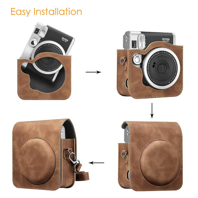  [AUSTRALIA] - Fintie Protective Case Compatible with Fujifilm Instax Mini 90 Neo Classic Instant Film Camera - Premium Vegan Leather Bag Cover with Removable Strap, Rustic Brown