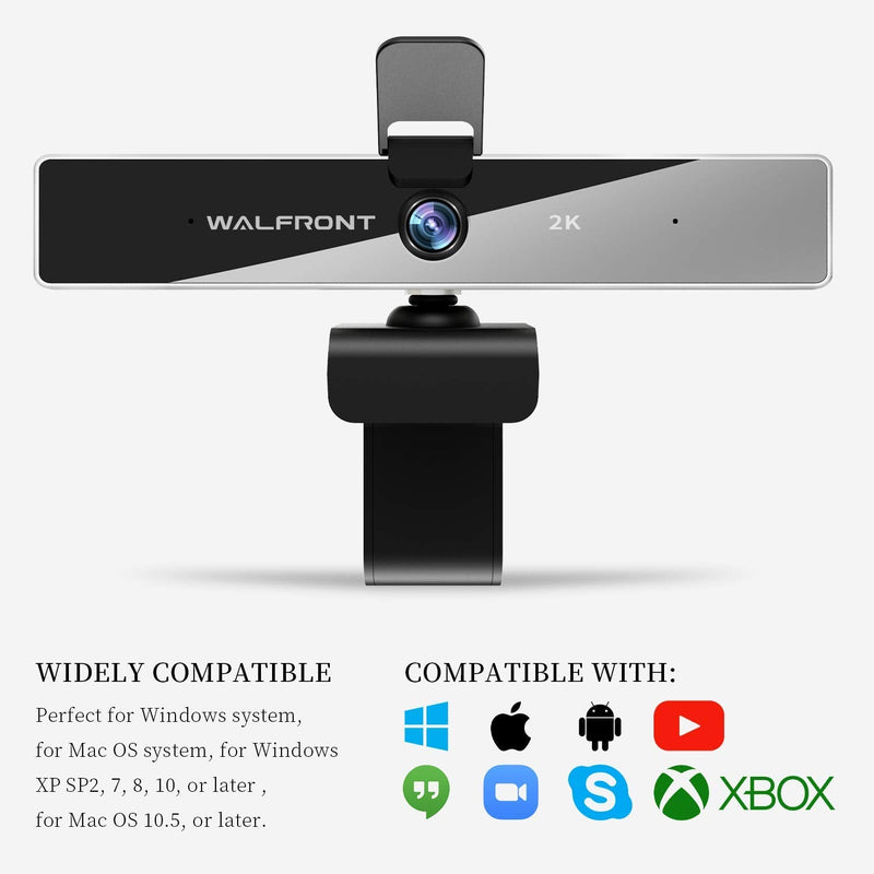  [AUSTRALIA] - 2K Webcam with Microphone, Walfront Web Camera with Privacy Cover for PC Laptop Desktop, Plug and Play Computer Camera for Windows Mac OS, Video Conference, Gaming, Online Classes and Streaming