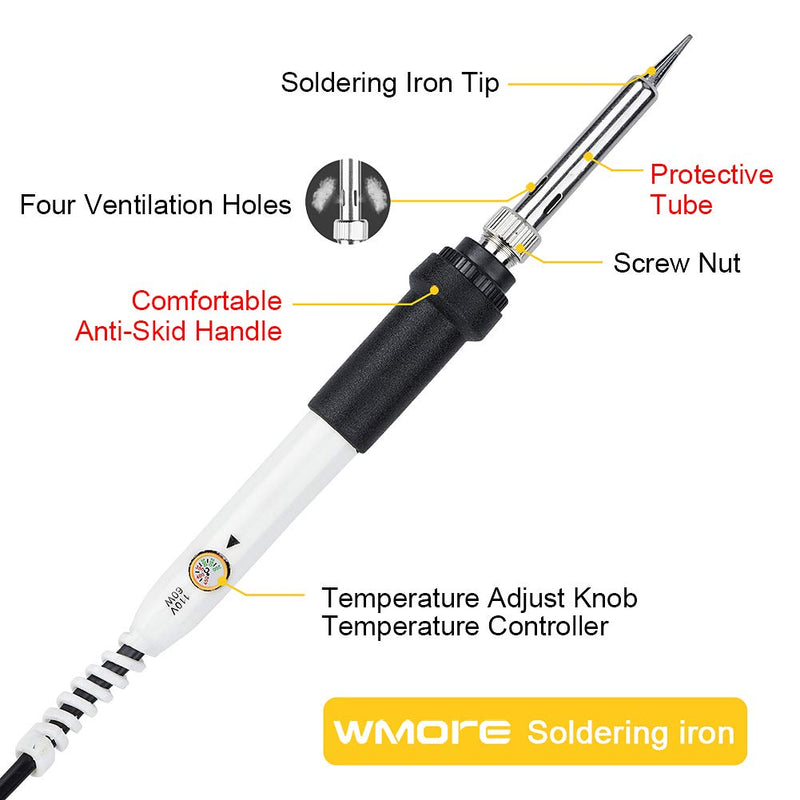  [AUSTRALIA] - Wmore Soldering Iron Kit Welding Tools, 110V 20W to 60W Adjustable Temperature Soldering Iron, 1xSolder Wire, 5xSoldering Tips, 1xSoldering Stand, Perfect for DIY Soldering Project