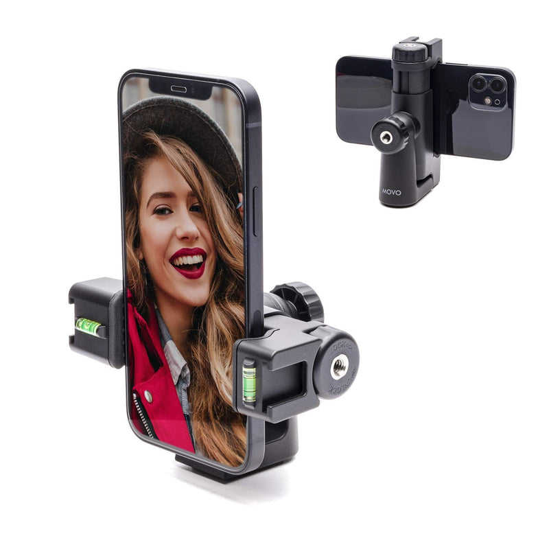  [AUSTRALIA] - Movo P-3 Rotating Phone Tripod Mount with Cold Shoe Mount for Phone Light, Mic, or Grip - Compatible with iPhone, Samsung Phone, Google Phone, Android Phone - Adjustable Smartphone Tripod Phone Mount