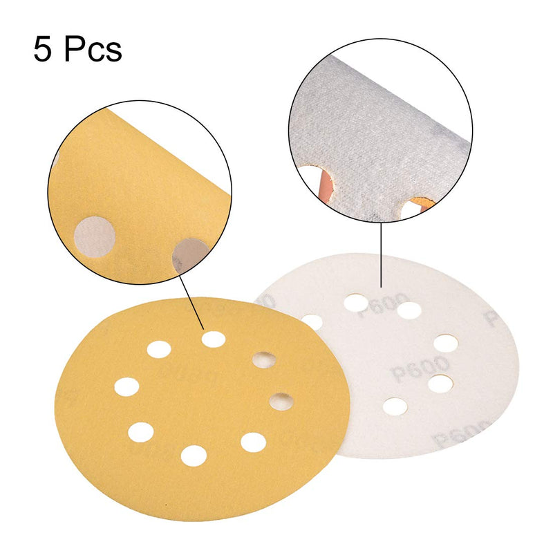  [AUSTRALIA] - uxcell 5 inch 8 Holes Sanding Discs, 600-Grits Hook and Loop Flocking Sandpaper Sand Paper for Orbital Sander 5pcs