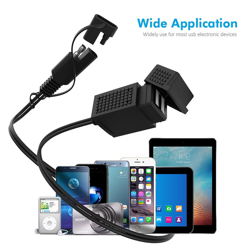  [AUSTRALIA] - MICTUNING SAE to USB Cable Adapter 3.1A Dual Port Power Socket for Motorcycle for Smart Phone Tablet GPS