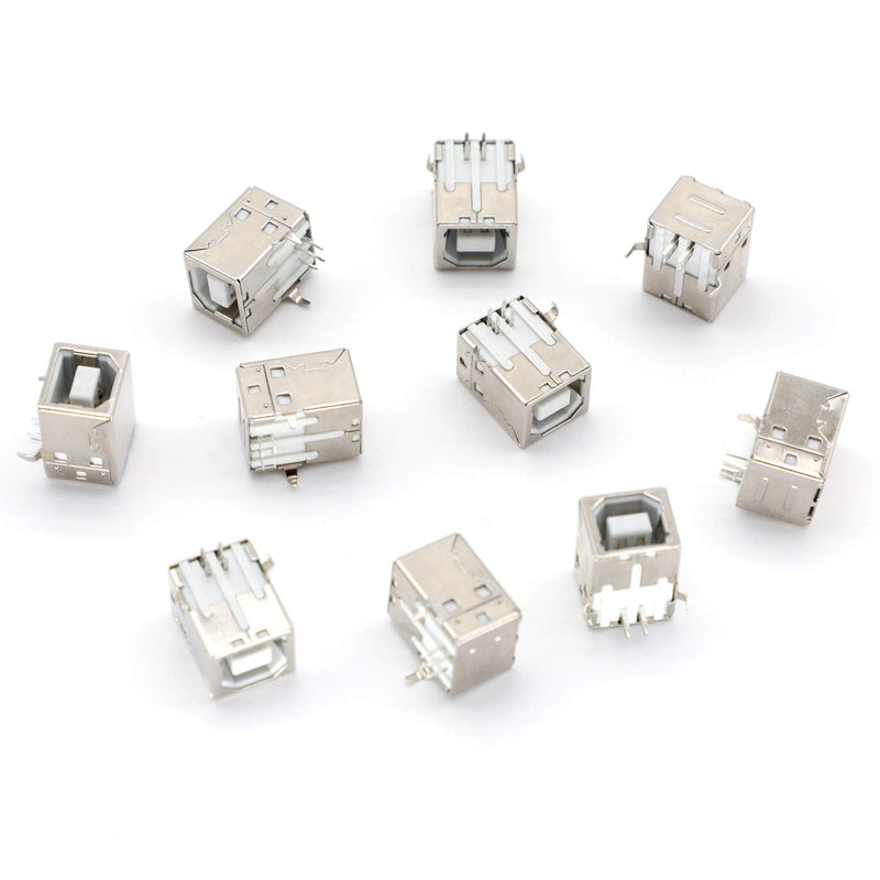  [AUSTRALIA] - USB Female Type-B Port 4-Pin Right Angle PCB DIP Jack Socket-White 10 Pack by MUZHI