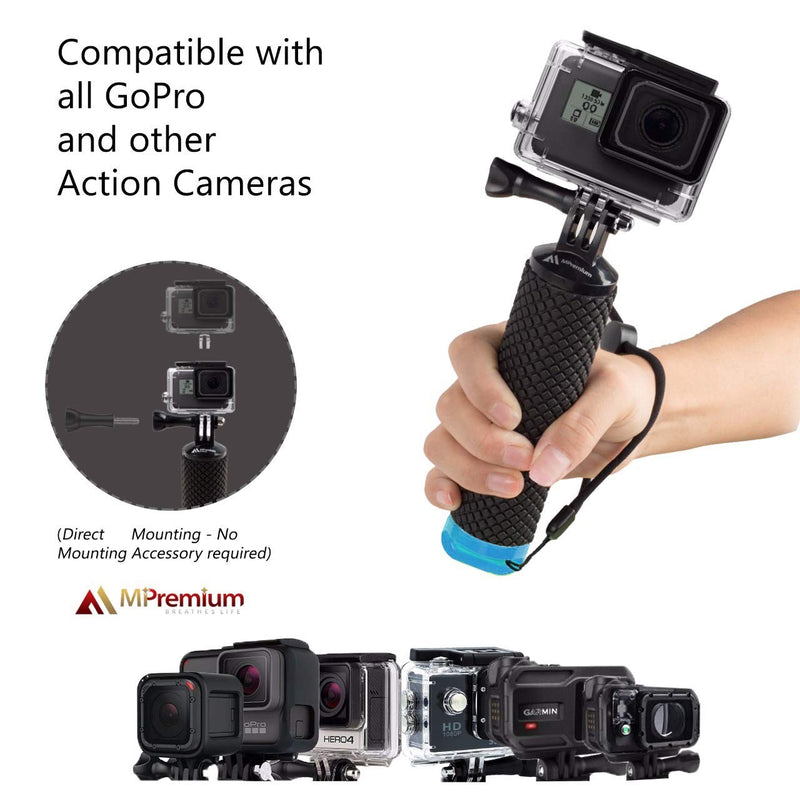  [AUSTRALIA] - Waterproof Floating Hand Grip Compatible with GoPro Hero 10 9 8 7 6 5 4 3+ 2 1 Session Black Silver Camera Handler & Handle Mount Accessories Kit for Water Sport and All Action Cameras (Blue) Blue