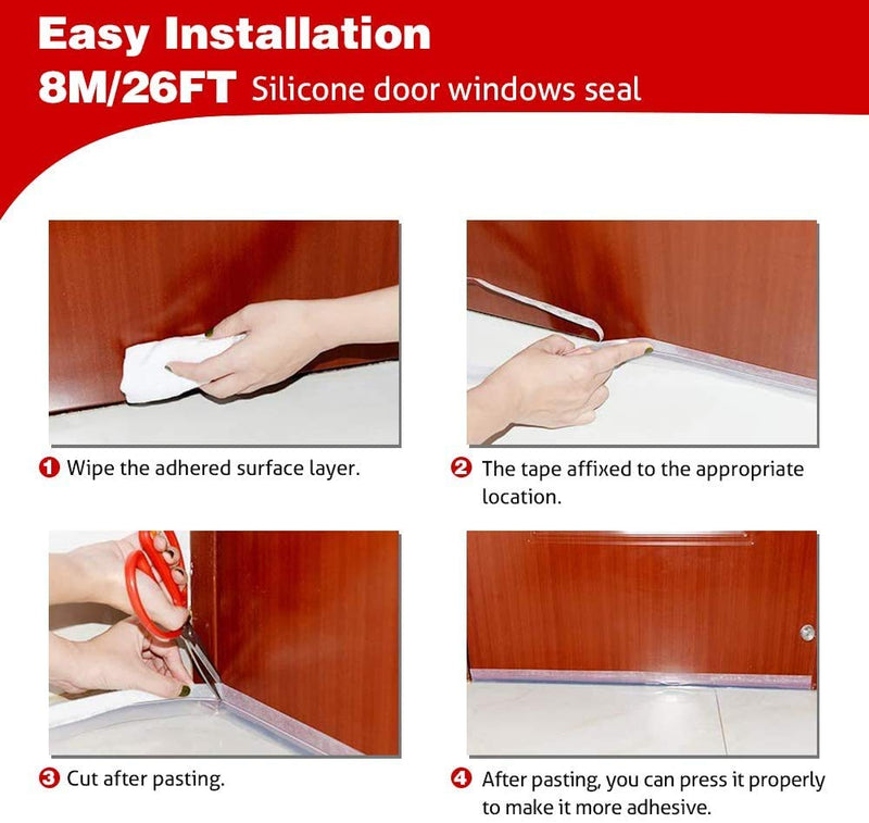  [AUSTRALIA] - Weather Stripping Door Seal Strip,8M/26ft Door Strip Bottom for Doors Silicone Sealing Sticker Adhesive for Doors and Windows Gaps of Anti-Collision Silicone (25MM, Transparent) 25MM